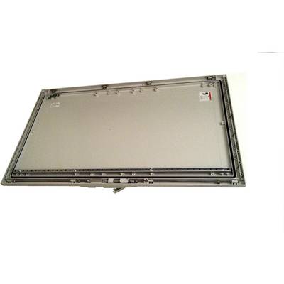 Back view of a flat-screen display panel with exposed metal frame, screws, and mounting edges on a white background.