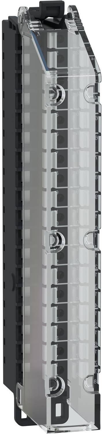 Transparent plastic cover on a gray industrial battery pack with stacked rectangular cells and circular latch points, showing the internal module structure.