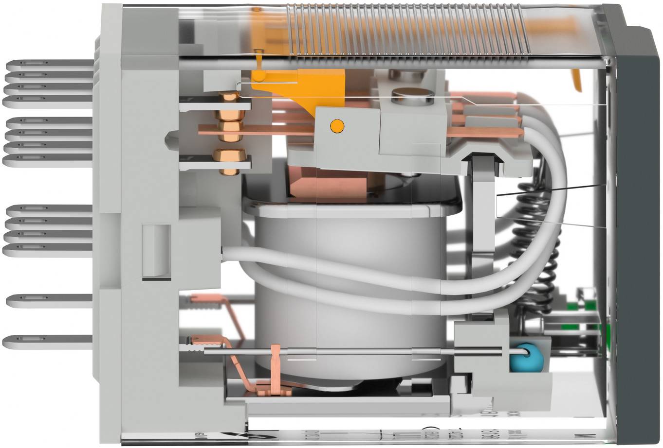 Cutaway diagram of a refrigerator compressor showing internal motor, coils, piping, and spring assembly inside the unit.