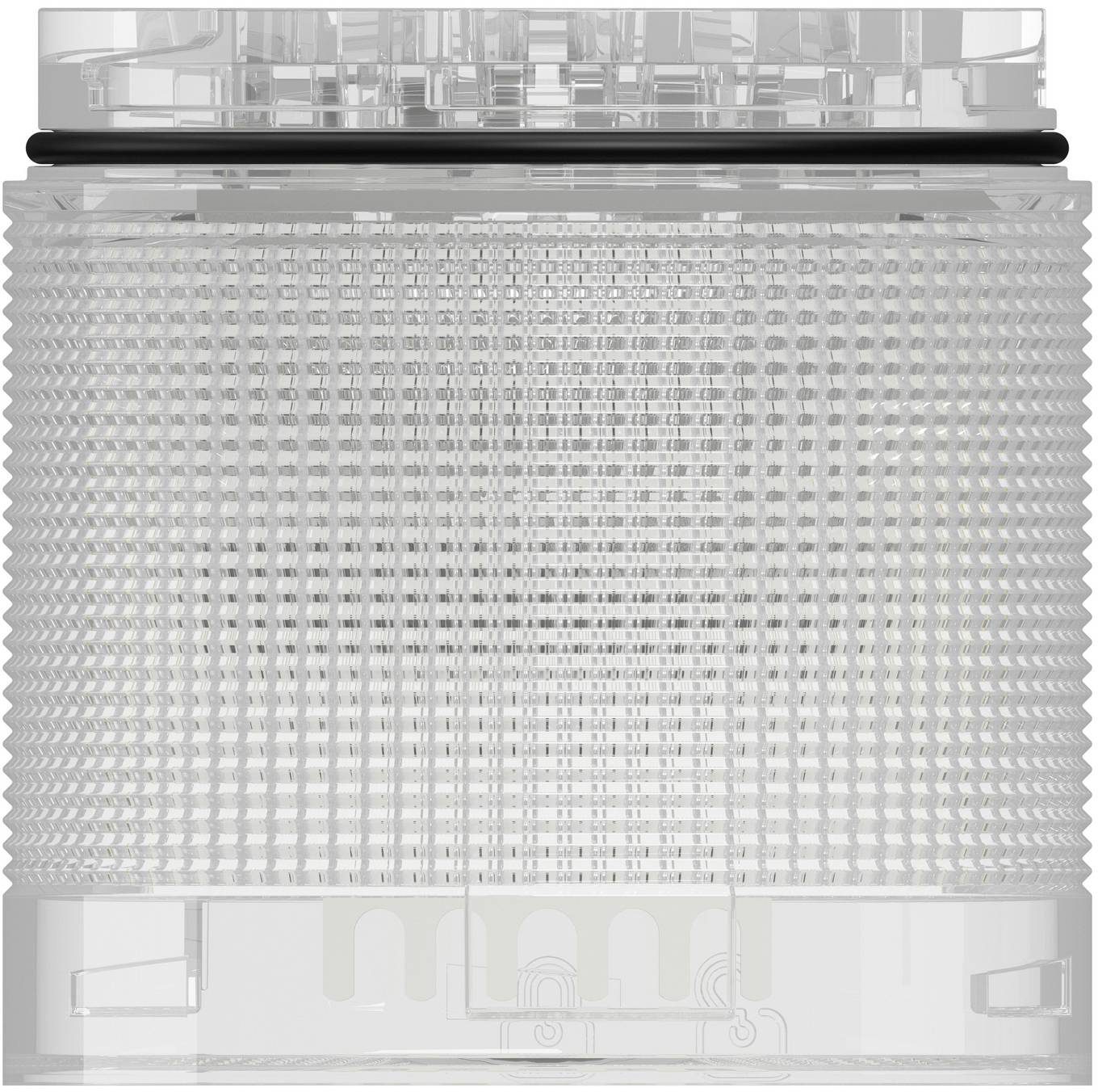 Transparent cylindrical plastic container with textured sides and a clear lid, shown front view on a white background.
