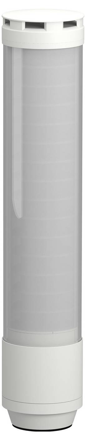 Tall white cylindrical air purifier or filter unit with a gray mesh center and rounded top and base.