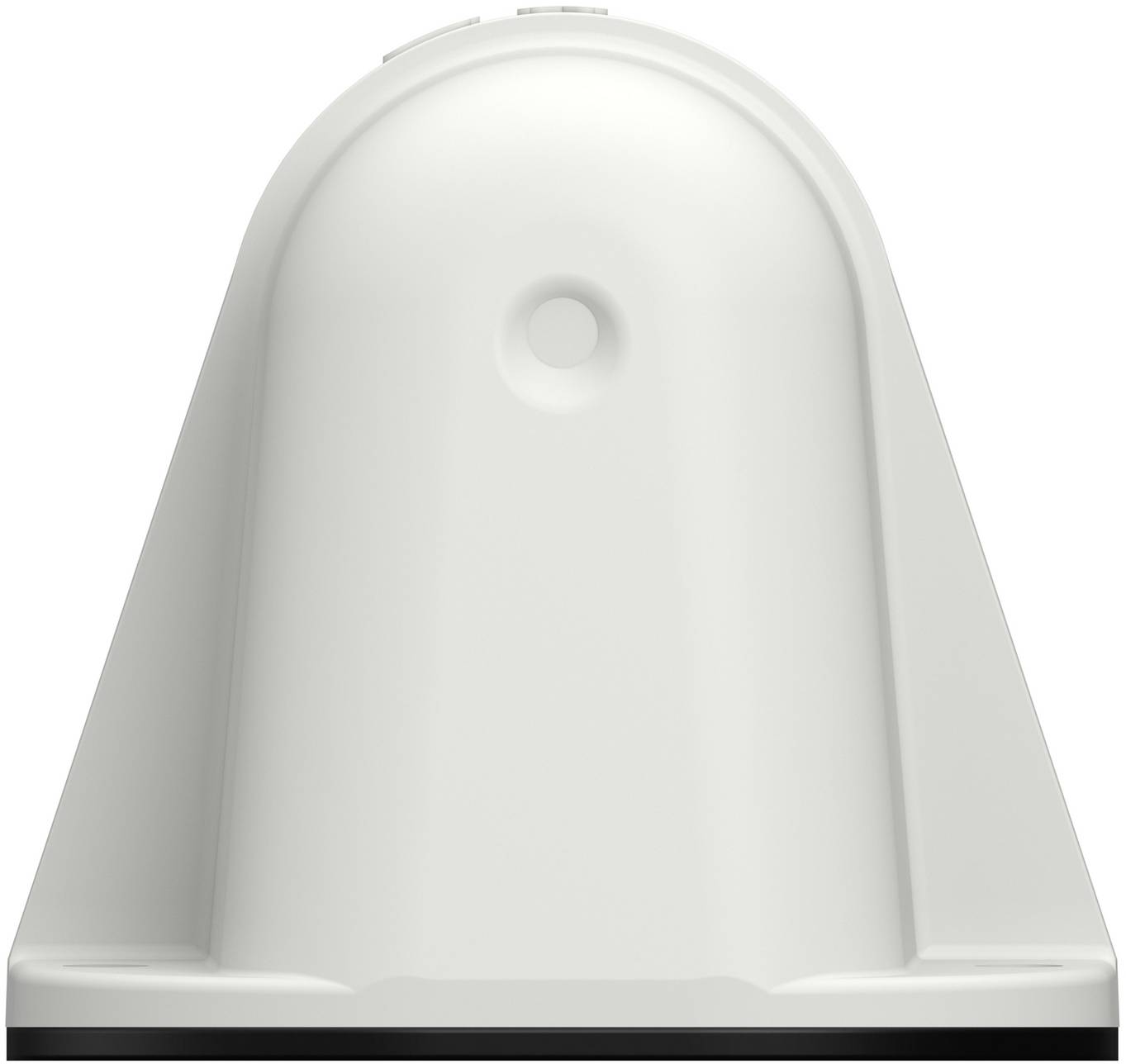 White plastic wall-mounted dispenser or cover with rounded top and a small circular opening near the upper center, shown front view on a plain background.