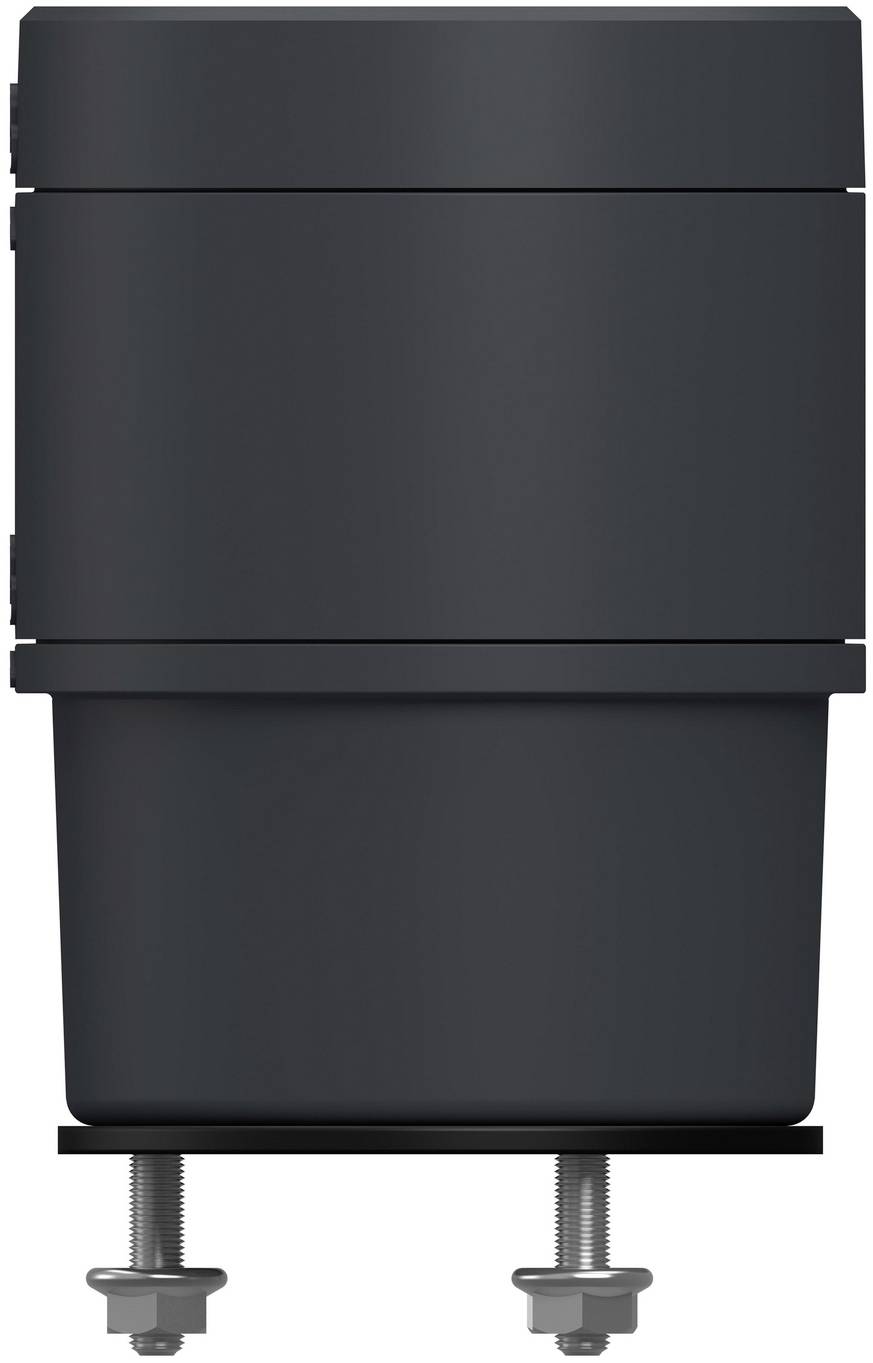 Black rectangular post-mounted device or enclosure with two threaded bolts visible at the base, shown on a white background.