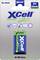 XCell rechargeable 9V Ni-MH battery package, labeled 'Min. 240mAh', '9V 250mAh', and 'TYP. 250 mAh', with battery pictured on front.