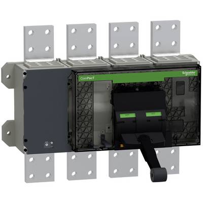 Schneider Electric ComPacT circuit breaker with four mounting brackets and a front operating handle.