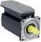 Industrial electric servo motor with yellow shaft, shown on a white background.<br>