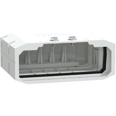 Cutaway view of a rectangular electrical connector housing showing internal terminals and mounting posts.