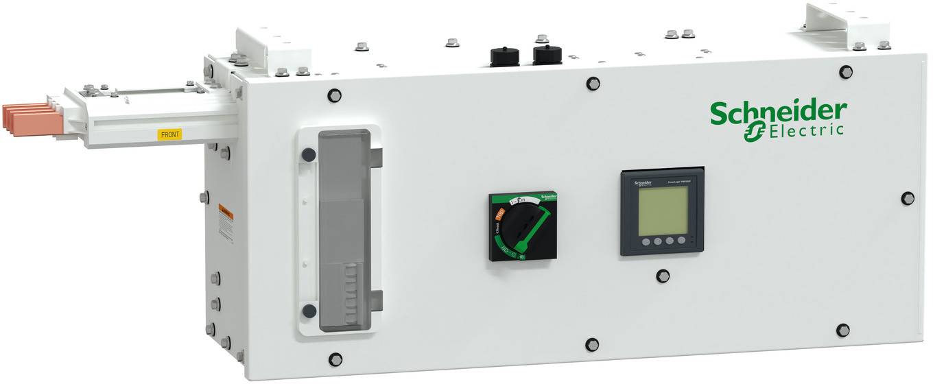 Schneider Electric industrial electrical panel enclosure with front handle, indicator display, and logo<br>