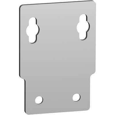 Gray metal mounting plate with two keyhole slots and two screw holes<br>