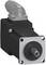 Close-up of a black industrial motor or actuator with a silver flange and central shaft, shown against a white background.<br>