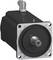 Industrial electric servo motor with black housing, silver mounting flange, and protruding shaft, shown on a white background.