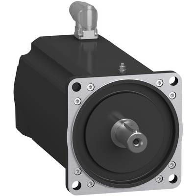 Industrial electric motor with a square mounting face and protruding shaft, shown in a product-style view on a white background.