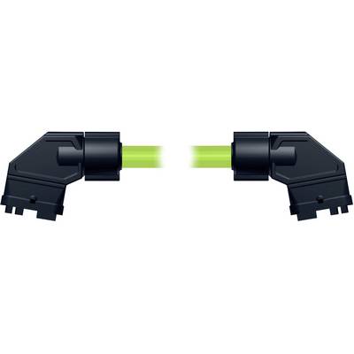 Two black cable connectors facing each other with bright green glowing ends, suggesting a connected or data link symbol.