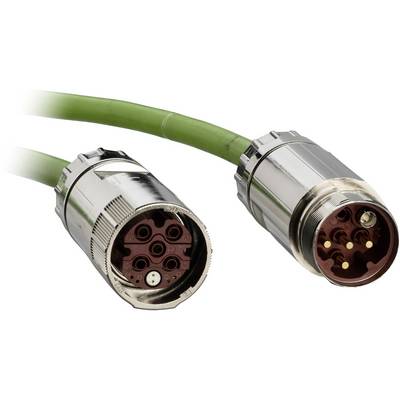 Close-up of two green industrial cable connectors with metal housings and multi-pin circular sockets on a white background.