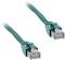 Two green Ethernet cables with clear RJ45 connectors on a white background.