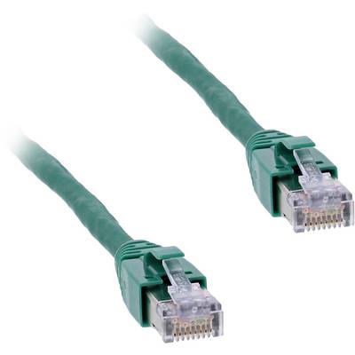 Two green Ethernet cables with RJ45 connectors on a white background.