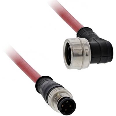Two red industrial cables with circular connectors, one straight and one 90-degree angled, shown on a white background.<br>