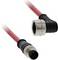 Two red industrial cables with circular connectors, one straight and one 90-degree angled, shown on a white background.<br>