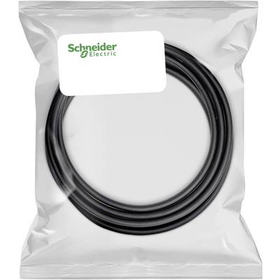 Packaged black coiled cable in a clear plastic bag with a Schneider Electric label.