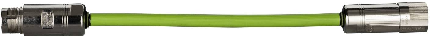 Green cable with metal connectors on both ends, shown horizontally against a white background.