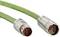 Two green industrial cable connectors with metal housings and exposed multi-pin ends on a white background.