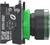 Side view of a black industrial push button switch with a green actuator, labeled 'ZBE1025' and 'NC 10A'.
