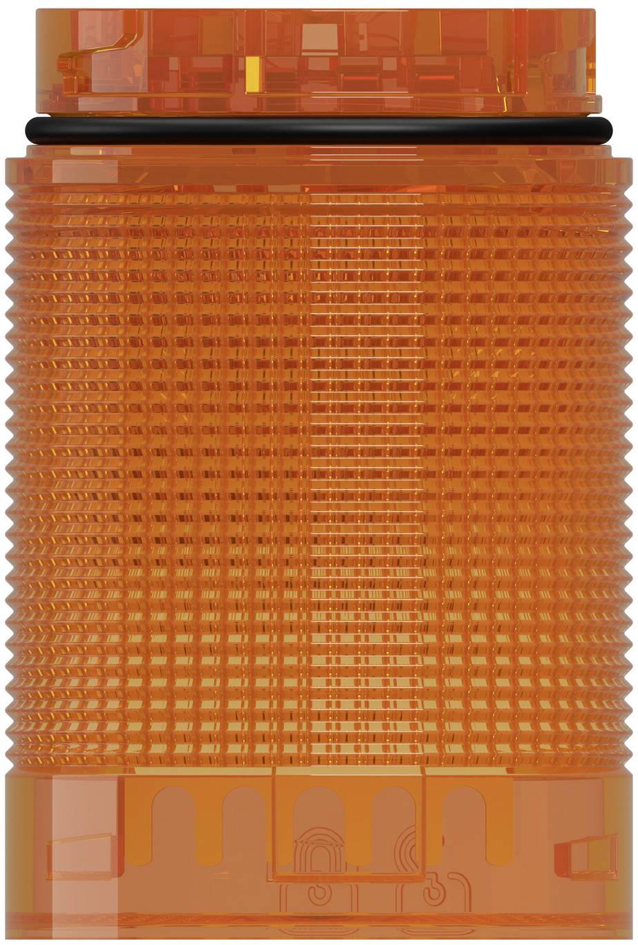 Orange ribbed cylindrical warning beacon light with black gasket, shown on a white background.