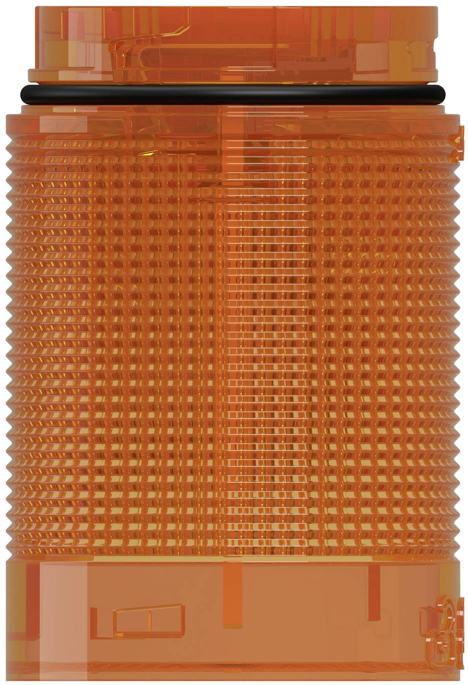 Orange cylindrical vehicle warning beacon with textured lens and black gasket<br>