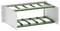 Open metal rack enclosure with side panels and two green sliding shelf rails inside.