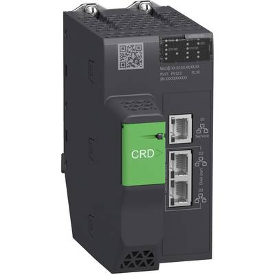 Industrial network device with a green 'CRD' module and three Ethernet ports labeled 01, 02, and 03 on the front panel.