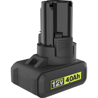 Black rechargeable power tool battery pack labeled '12V max 40Ah' on a white background.