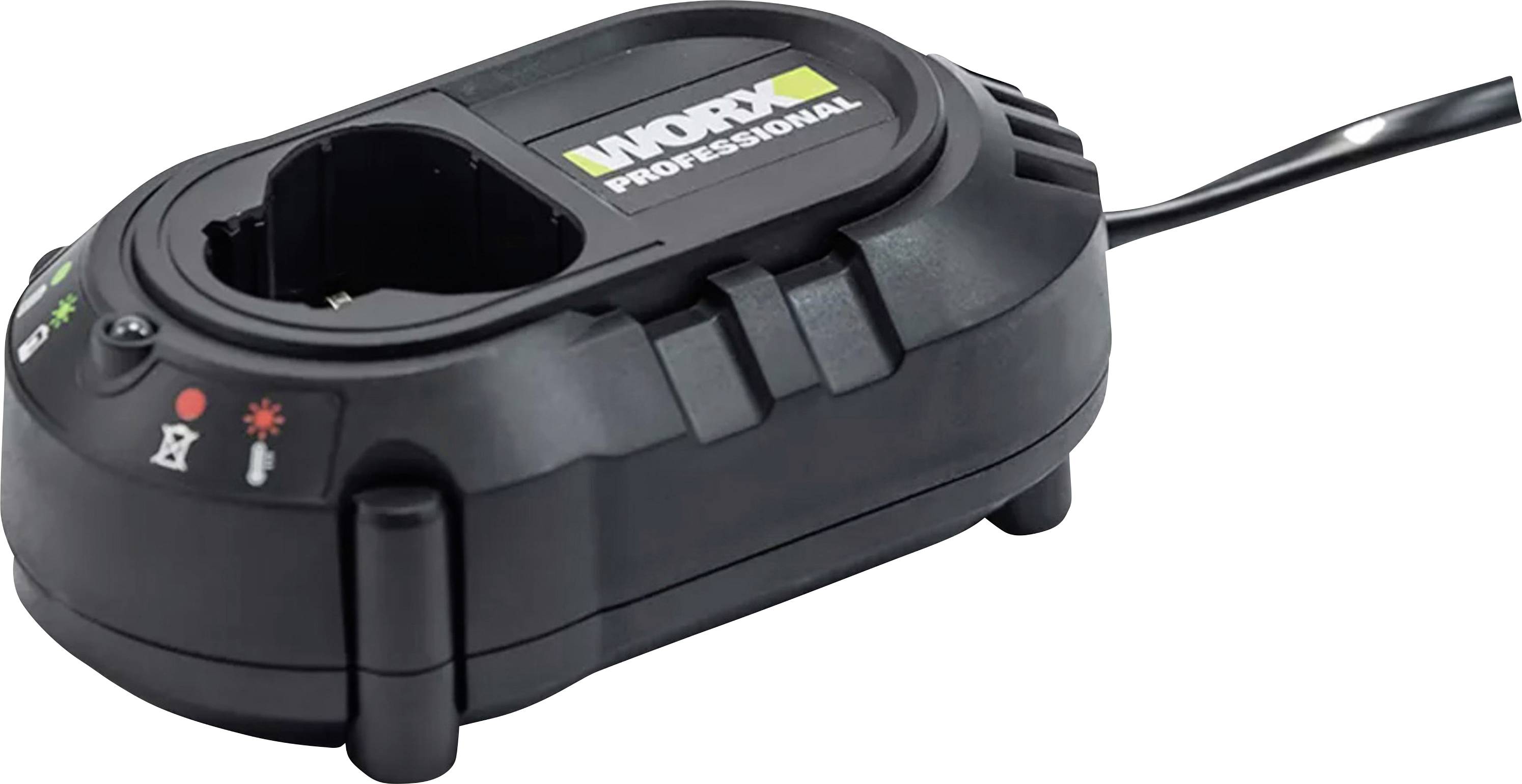 Black Worx Professional battery charger with power cord and status lights<br>
