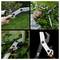Collage showing Fiskars tree pruning shear in use to cut branches around a small tree, plus a close-up of the tool on black background.