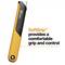 Close-up of a Fiskars SoftGrip handle, with text stating it 'provides a comfortable grip and control'.