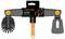 Fiskars OneClick gutter cleaning tool with brush and scraper attachments, shown in product packaging for cleaning gutters.