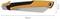 Orange-and-black Fiskars kitchen knife shown in profile with dimensions labeled 30.8 cm long and 7.3 cm high.