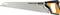 A Fiskars Pro hand saw with a long serrated blade and orange-and-black handle, shown in side view.