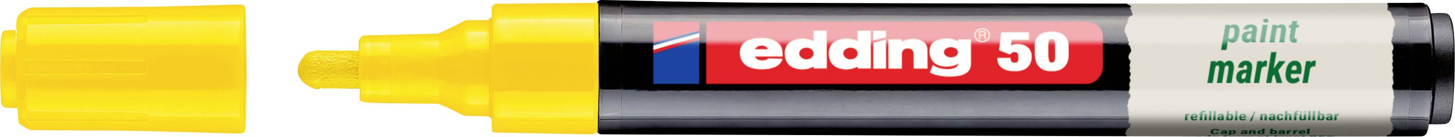 Yellow Edding 50 paint marker with chisel tip, shown horizontally on its side.