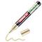 Gold Edding 50 paint marker with cap off, writing a beige line on a white background.