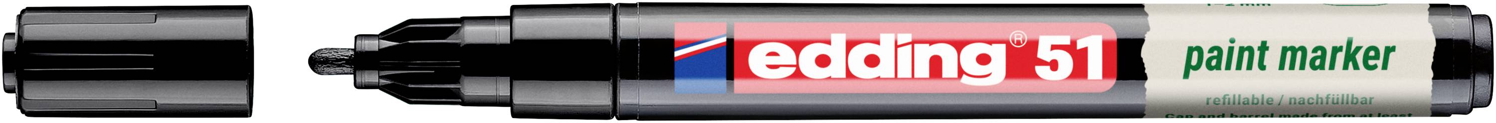 Black Edding 751 paint marker with cap, labeled 'edding 751 paint marker' on a white background.