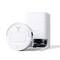 White automated robotic vacuum with a round front cover, docked in a charging station.