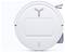 Top-down view of a white circular robot vacuum with a rectangular top cover and power symbol, shown on a light background.