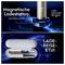 German ad for a magnetic electric toothbrush charger and travel case, with text 'Magnetische Ladestation', 'Vollaufladung in 3h', 'Lade-Reise-Etui', and 'LANG-ANHALTEN-DER AKKU'.