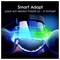 Promotional graphic of a Smart Adapt toothbrush head with glowing blue and green motion effects, labeled in German: 'passt sich deinem Putzstil an - in Echtzeit'.<br>