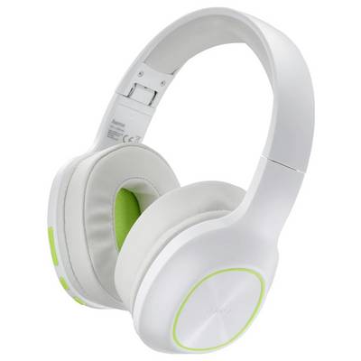 White over-ear headphones with lime-green accents, shown on a plain white background.