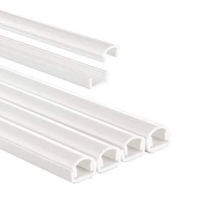 White plastic U-channel trim pieces shown stacked on a plain white background<br>