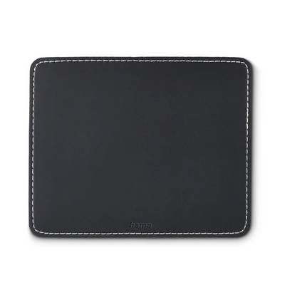 Black stitched leather-style mouse pad with rounded corners and subtle 'hama' logo, shown on a white background.