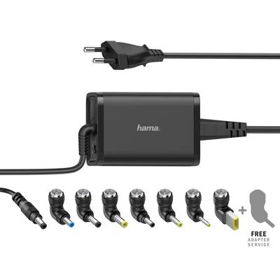 Hama power adapter with multiple interchangeable tip plugs and a free adapter service icon.