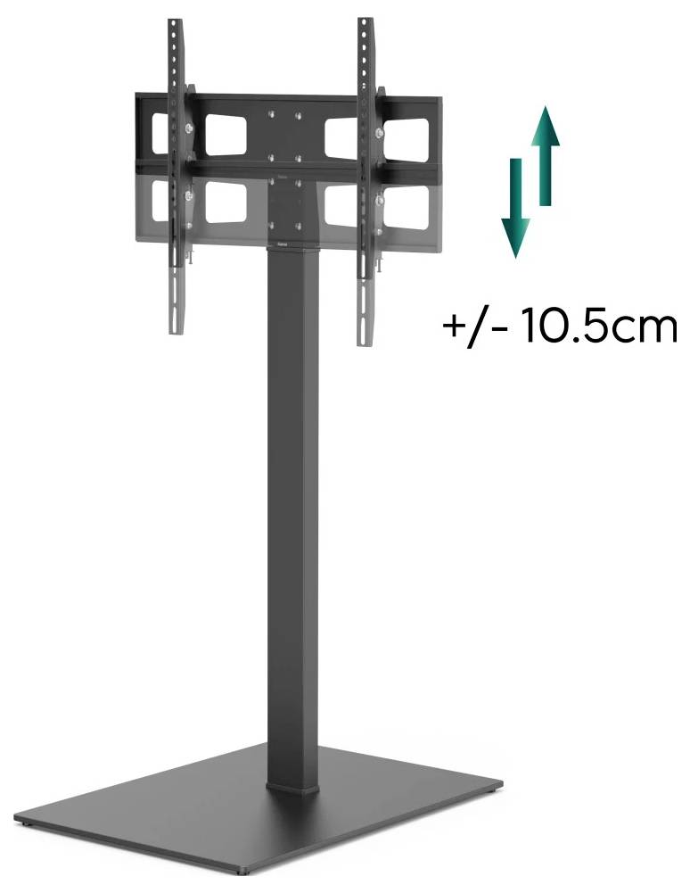 Adjustable TV floor stand with mount, showing vertical height adjustment of +/- 10.5 cm.