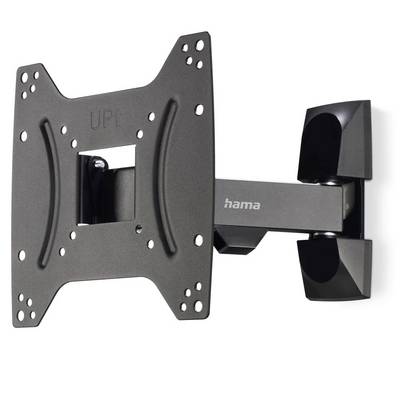 Black Hama articulating wall mount bracket for a flat-screen TV, shown extended with VESA plate and tilt joint.<br>